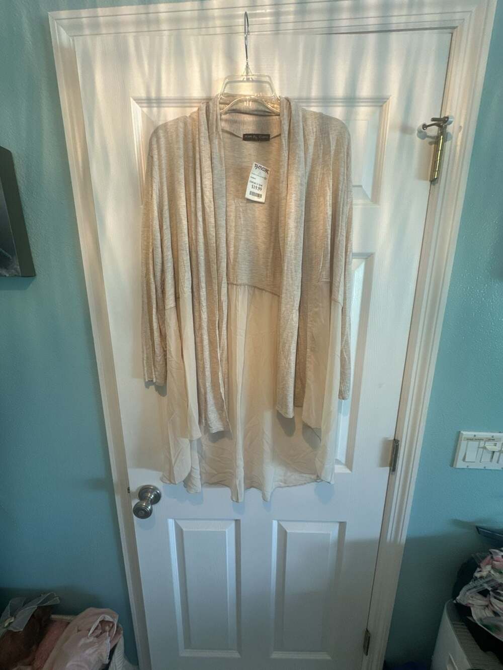 Kim & Cami Open Front Asymmetric Cardigan Size 1X Beige